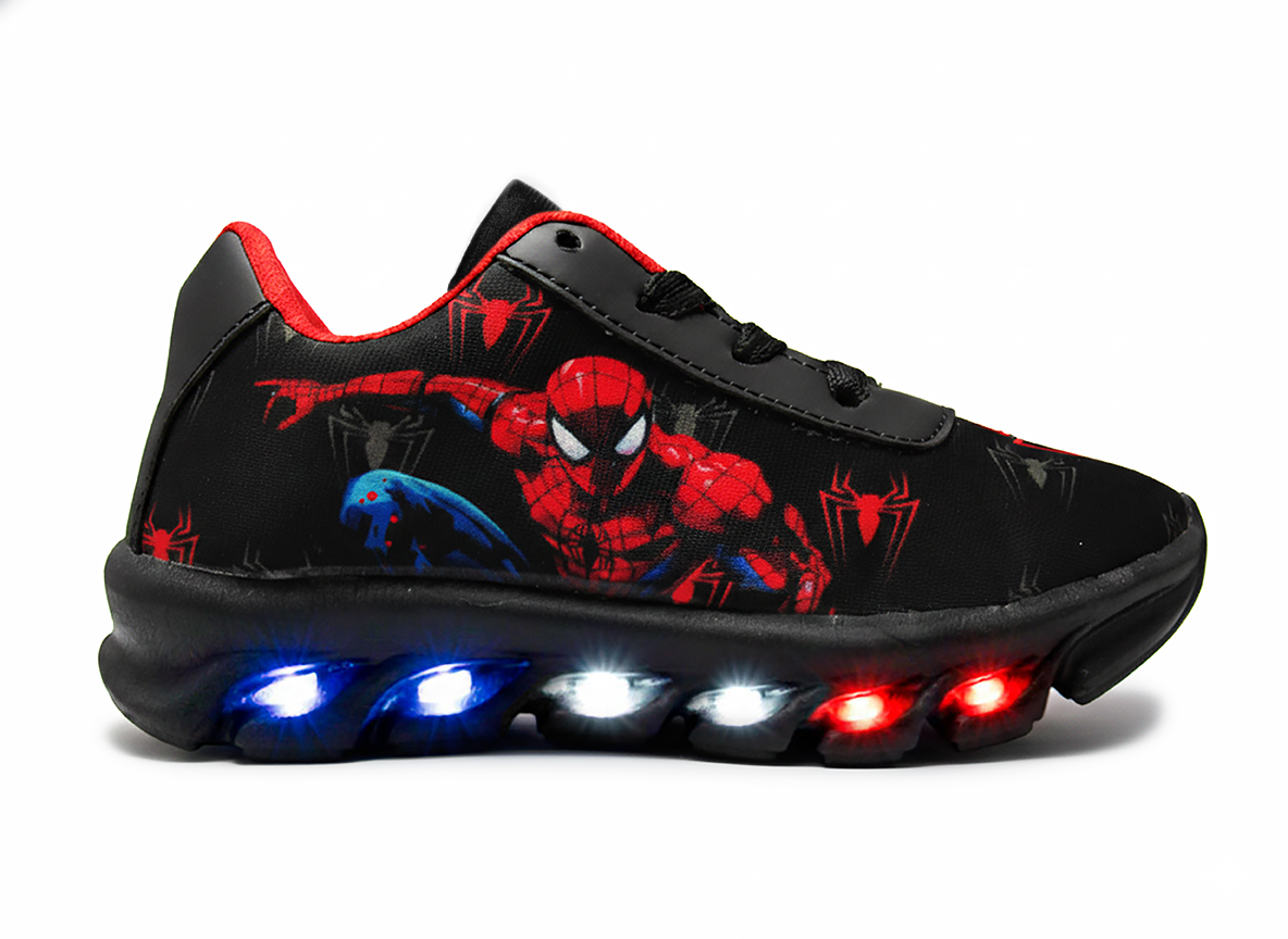 Tênis LED Infantil Homem Aranha Preto
