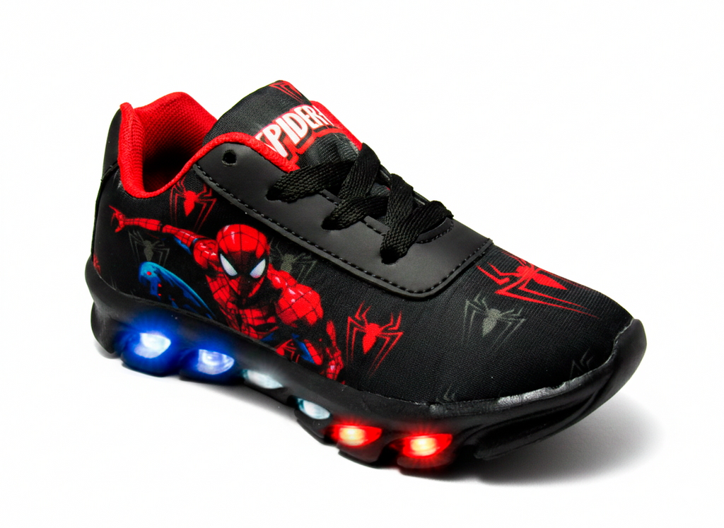 Tênis LED Infantil Homem Aranha Preto
