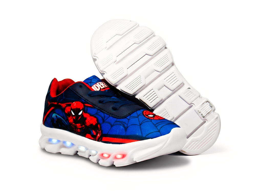 Tênis LED Infantil Homem Aranha Marinho
