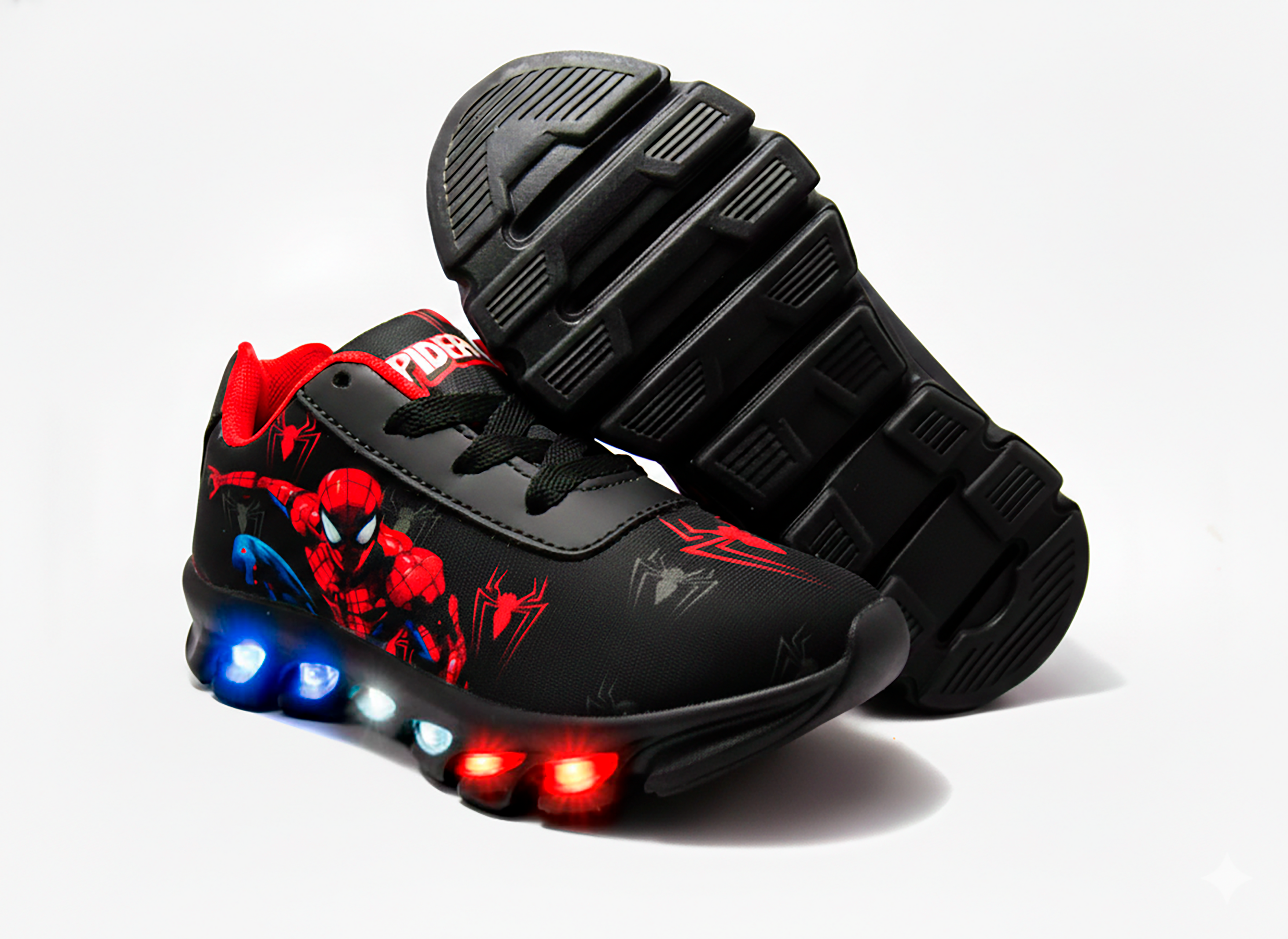 Tênis LED Infantil Homem Aranha Preto