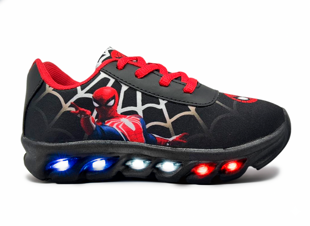 Tênis LED Infantil Homem Aranha Preto-Vermelho