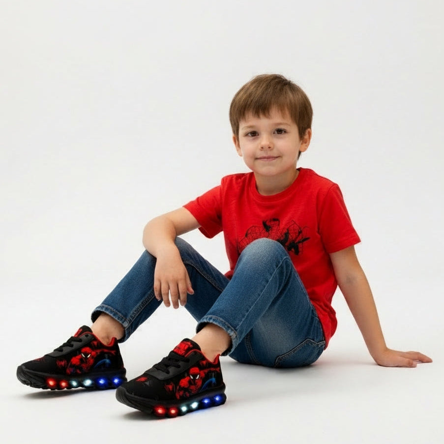 Tênis LED Infantil Homem Aranha Preto