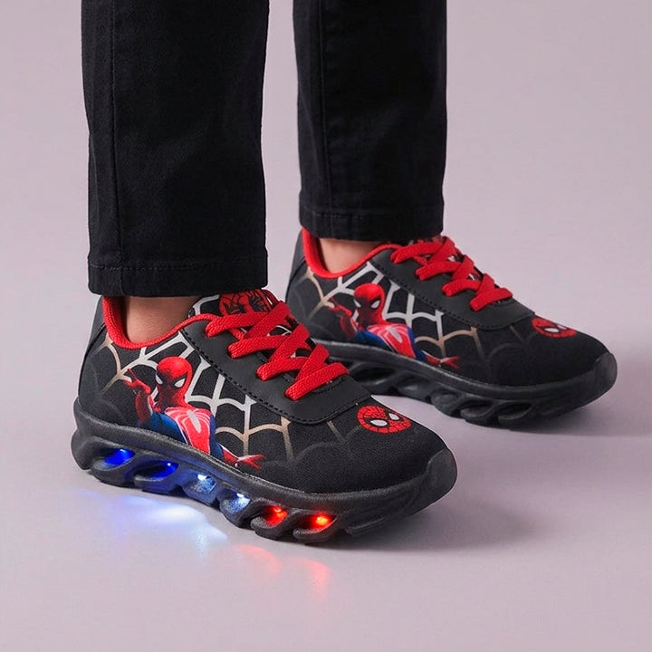 Tênis LED Infantil Homem Aranha Preto-Vermelho